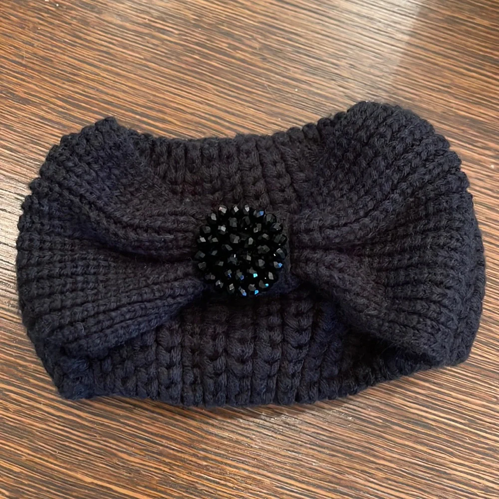 C.C. Exclusives Black knit crystal knot ear warmer